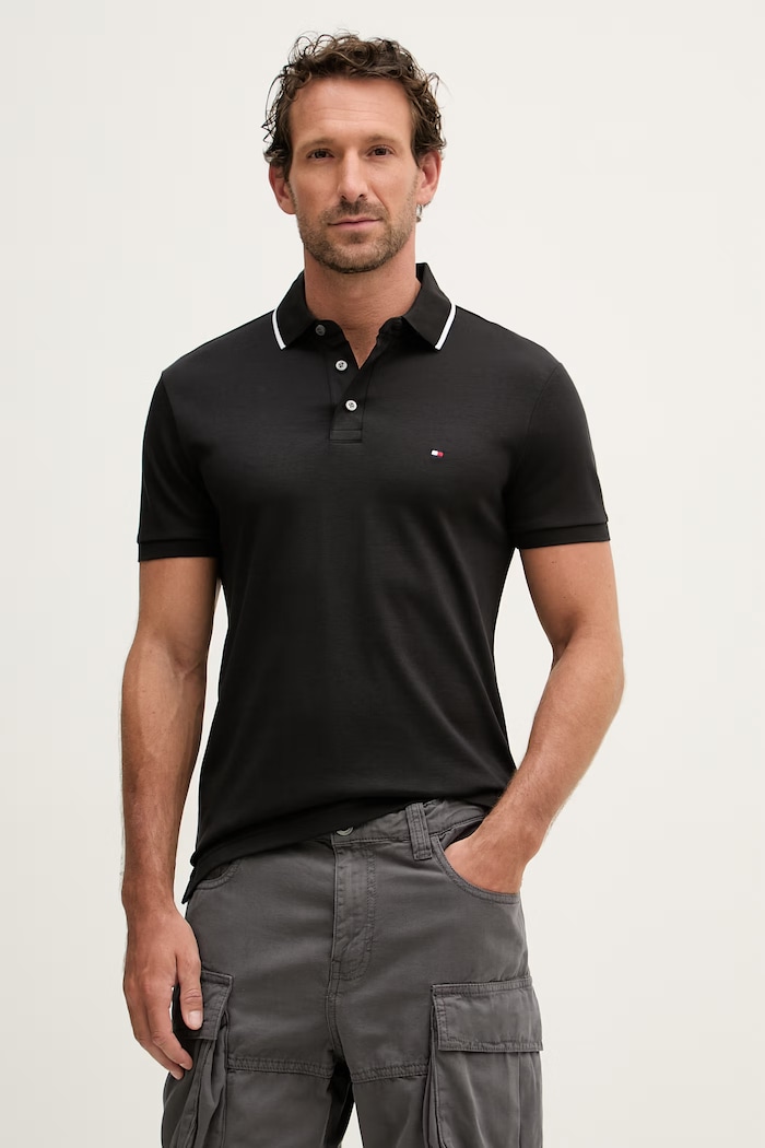 Tommy Hilfiger polo bărbătesc din bumbac negru MW0MW43144