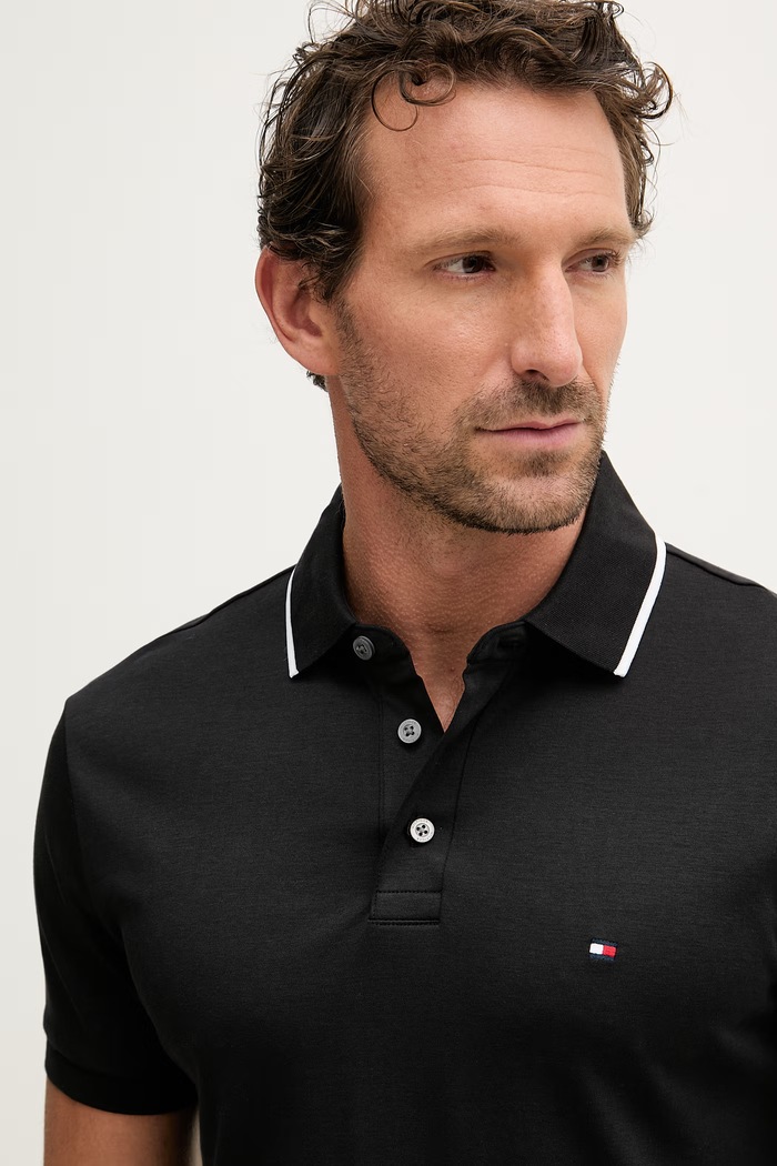 Tommy Hilfiger polo bărbătesc din bumbac negru MW0MW43144