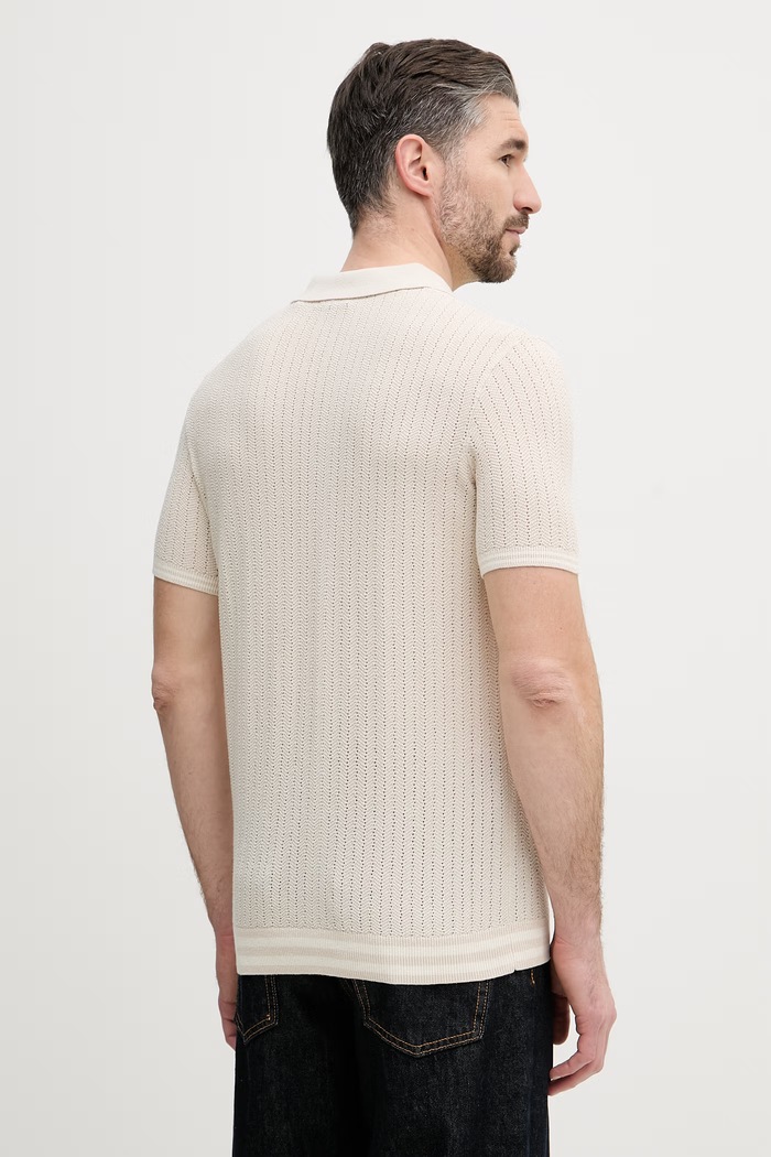 Oblečenie U.S. Polo Assn. polo tričko pánske s bavlnou TIPPED OPEN KNIT SS MUP4673 béžová