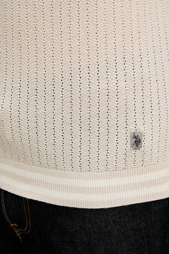 U.S. Polo Assn. polo tričko pánske s bavlnou TIPPED OPEN KNIT SS MUP4673 béžová