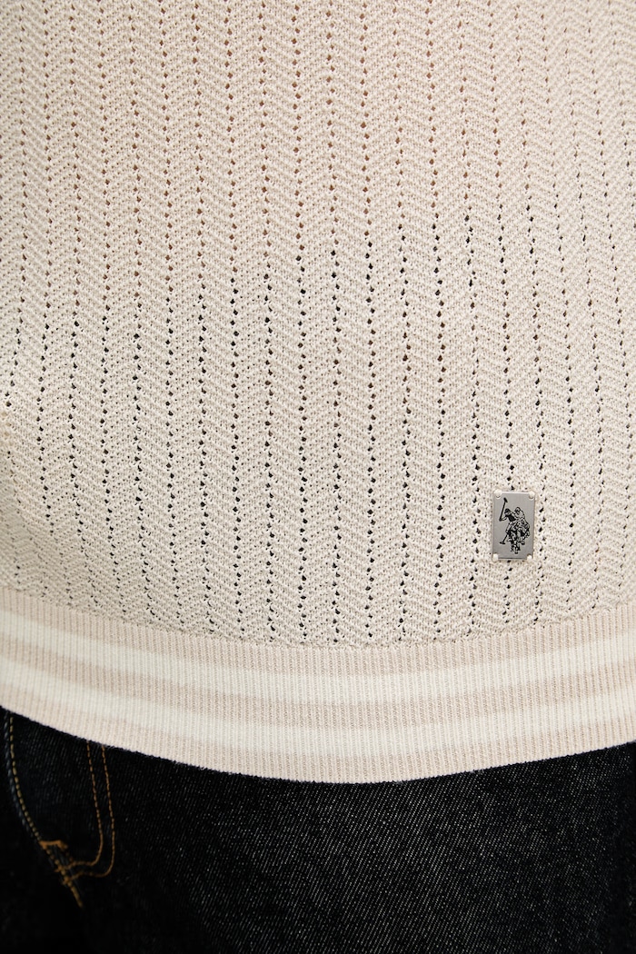 U.S. Polo Assn. polo tričko pánske s bavlnou TIPPED OPEN KNIT SS MUP4673 béžová