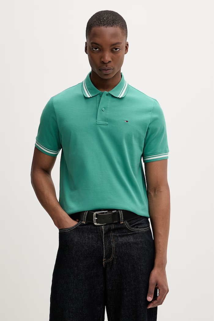 Tommy Jeans polo pentru bărbați, din bumbac verde DM0DM22700