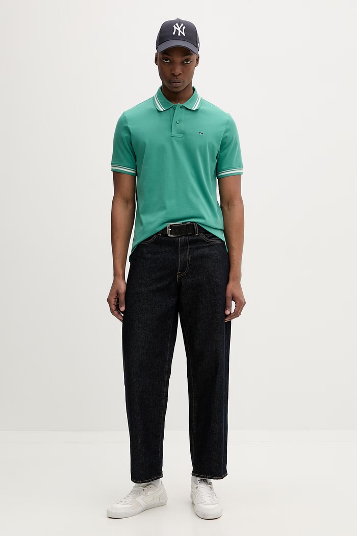 Tommy Jeans polo pentru bărbați, din bumbac DM0DM22700 verde SS26