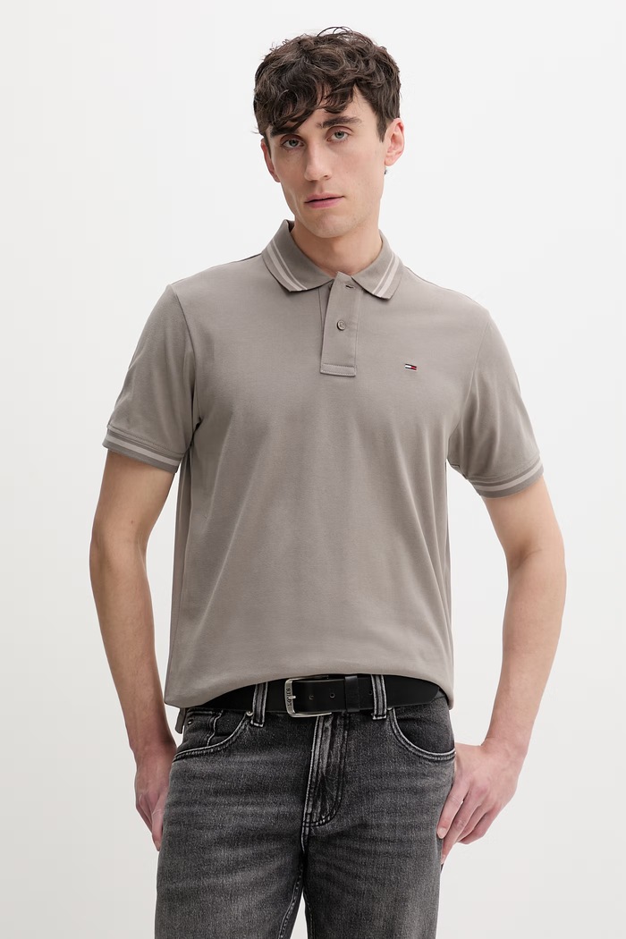Tommy Jeans πόλο ανδρικό βαμβακερό καφέ DM0DM22700