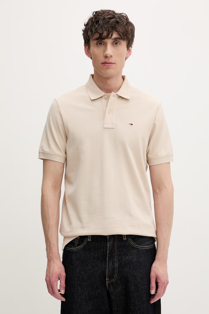 Tommy Jeans πόλο ανδρικό βαμβακερό μπεζ DM0DM22711