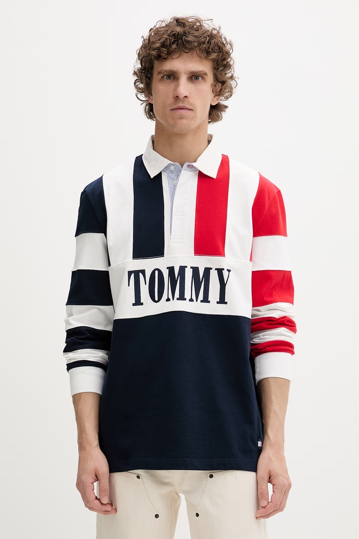 Tommy Jeans majica z dolgimi rokavi moška bombažna mornarsko modra DM0DM23054
