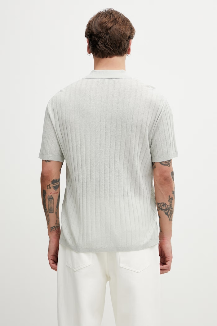 Odzież Maison Kitsuné polo męskie z lnem QM00203KT1198 szary