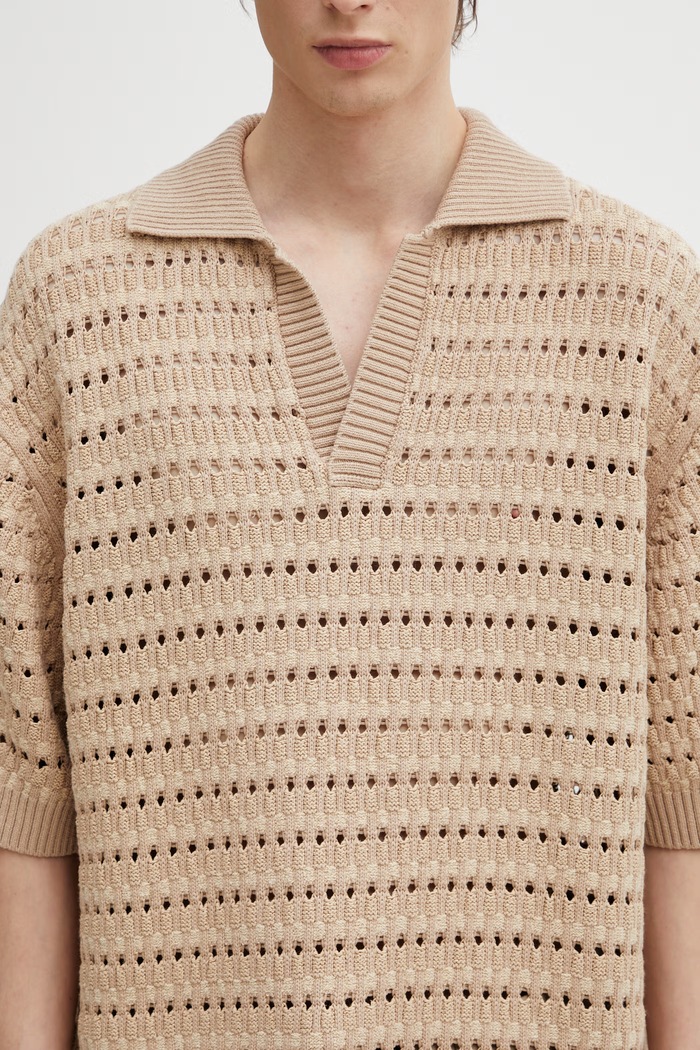 Maison Kitsuné Basket Weave Τοπ πόλο διάτρητο Ανδρικό καφέ QM00210KT1204