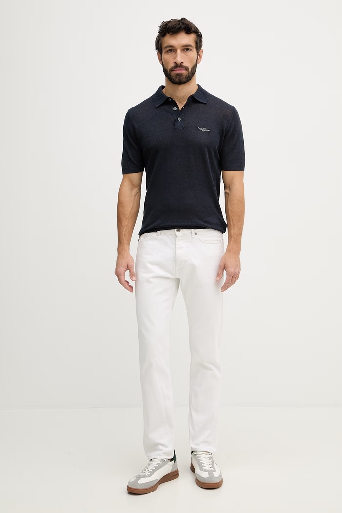 Ľanové polo Aeronautica Militare MA1625UL00935 tmavomodrá SS26