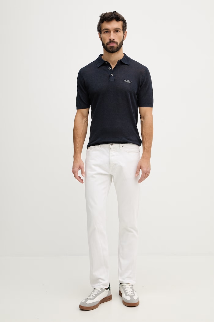 Ľanové polo Aeronautica Militare MA1625UL00935 tmavomodrá SS26