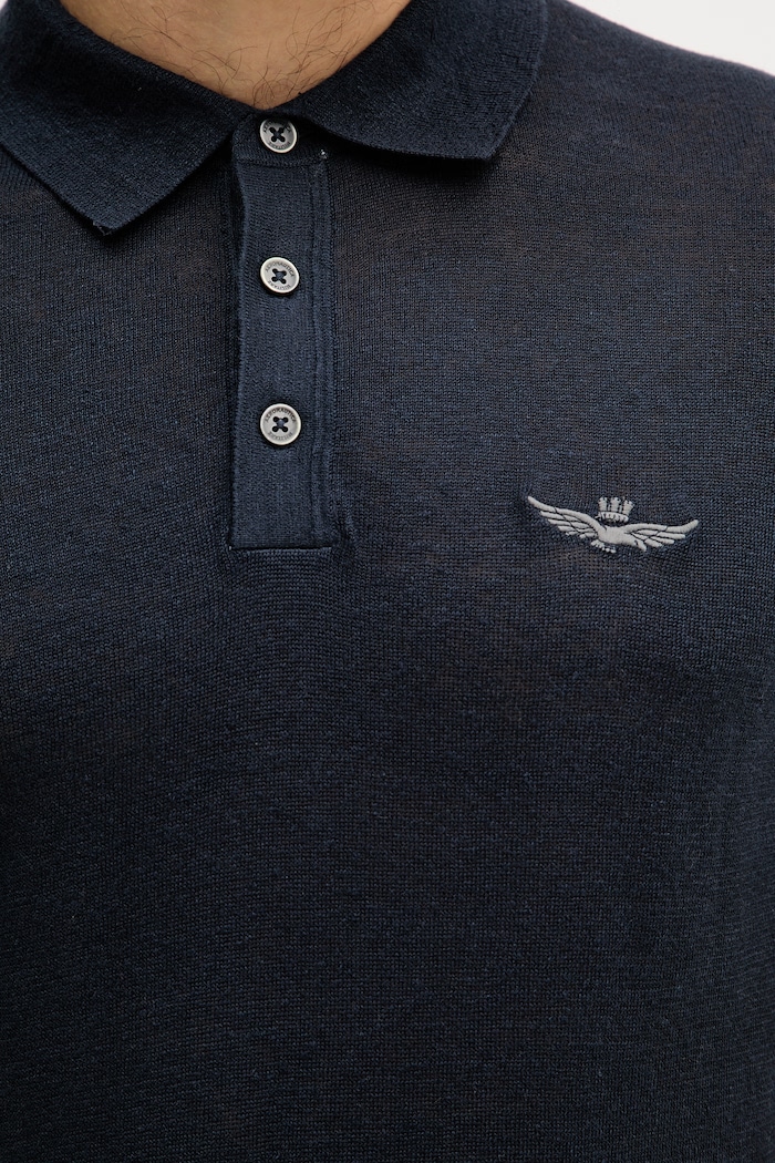 Ľanové polo Aeronautica Militare MA1625UL00935 tmavomodrá