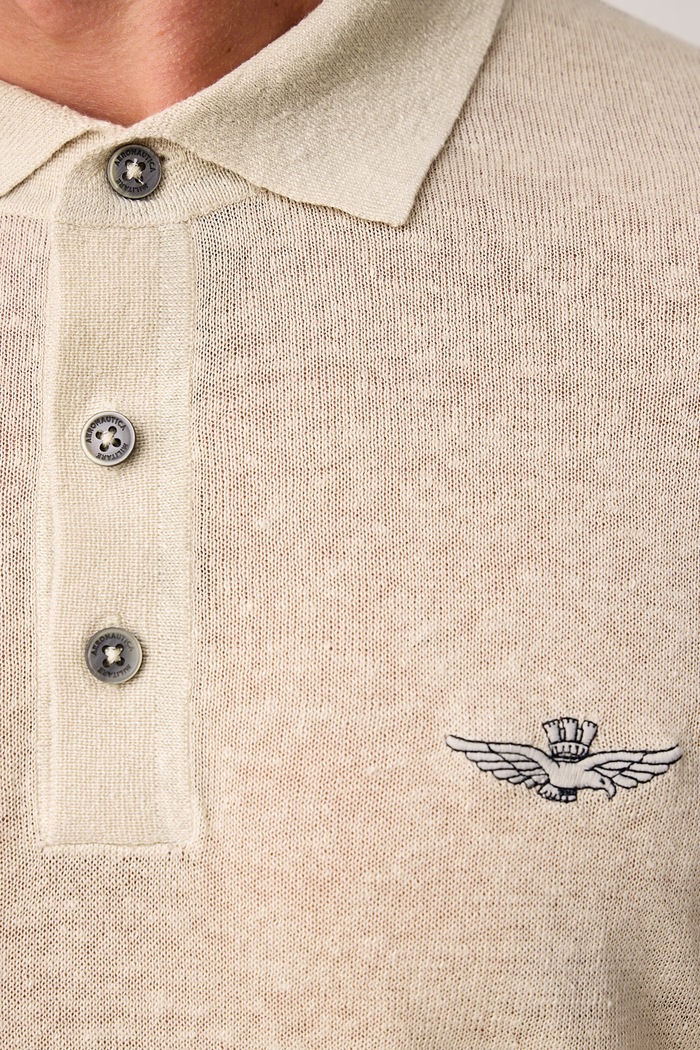 Polo męskie lniane Aeronautica Militare beżowy MA1625UL00935