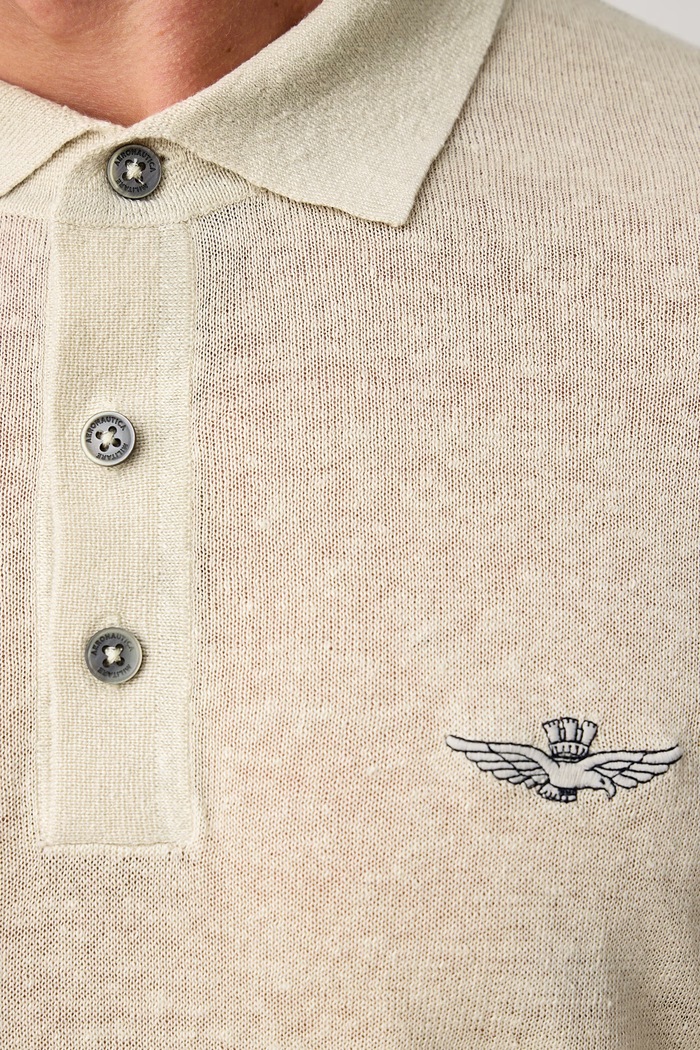 Тениска с яка мъжка от лен Aeronautica Militare бежов MA1625UL00935
