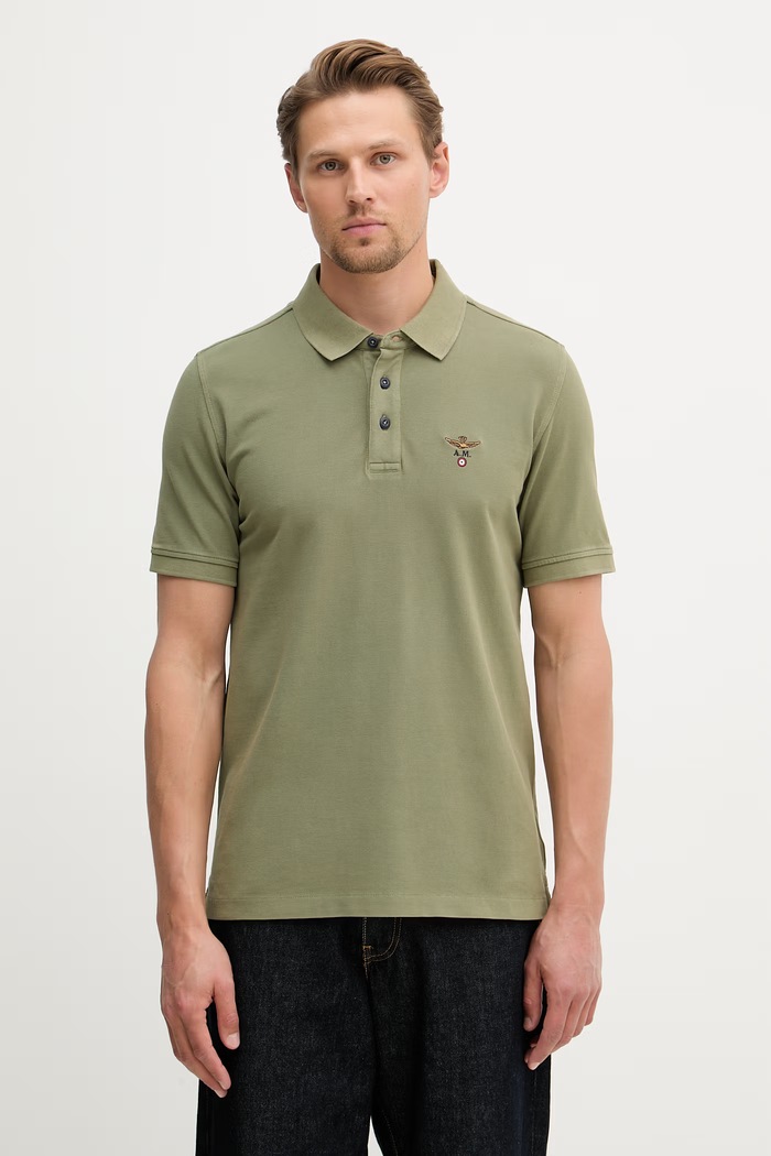 Aeronautica Militare polo majica moška bombažna zelena PO1925UP00406