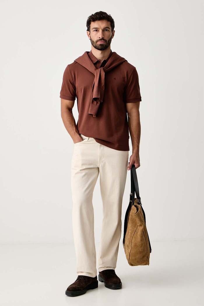 BOSS Тениска с яка мъжка от памук Parris 80 50567874 кафяв SS26