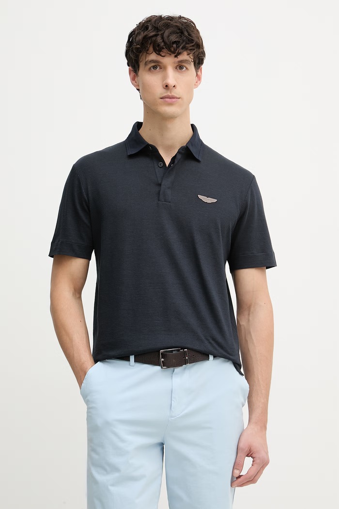 BOSS polo tričko pánske s ľanom BOSS X ASTON MARTIN jemný vzor tmavomodrá 50558809