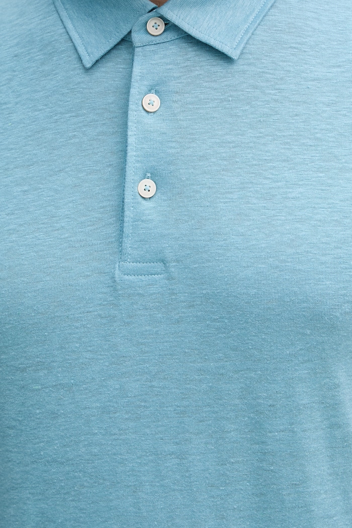 BOSS polo męskie lniane BOSS X DAVID BECKHAM 50560534 niebieski
