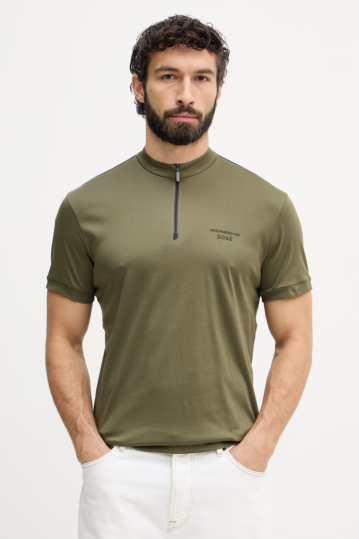 BOSS Green kratka moška bombažna majica BOSS X PORSCHE zelena 50559790