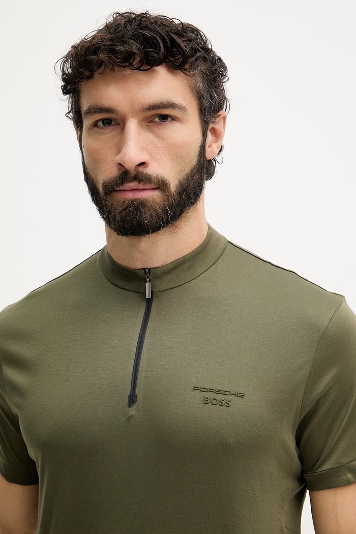 BOSS Green kratka moška bombažna majica BOSS X PORSCHE zelena 50559790