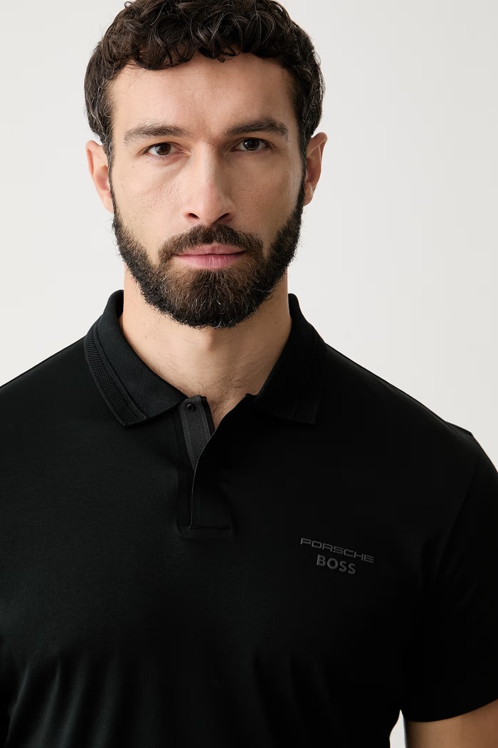 BOSS Green polo tričko pánske bavlnené BOSS X PORSCHE čierna 50559801