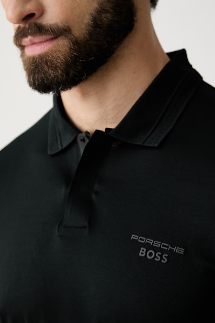 BOSS Green polo tričko pánske bavlnené BOSS X PORSCHE 50559801 čierna