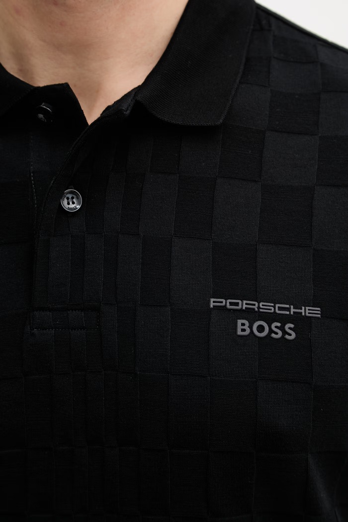 BOSS Green Tip polo majica moška bombažna BOSS X PORSCHE 50559802 črna