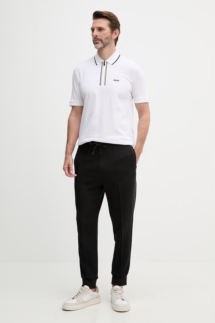 BOSS Green polo majica moška bombažna z elastanom 50555698 bela SS26