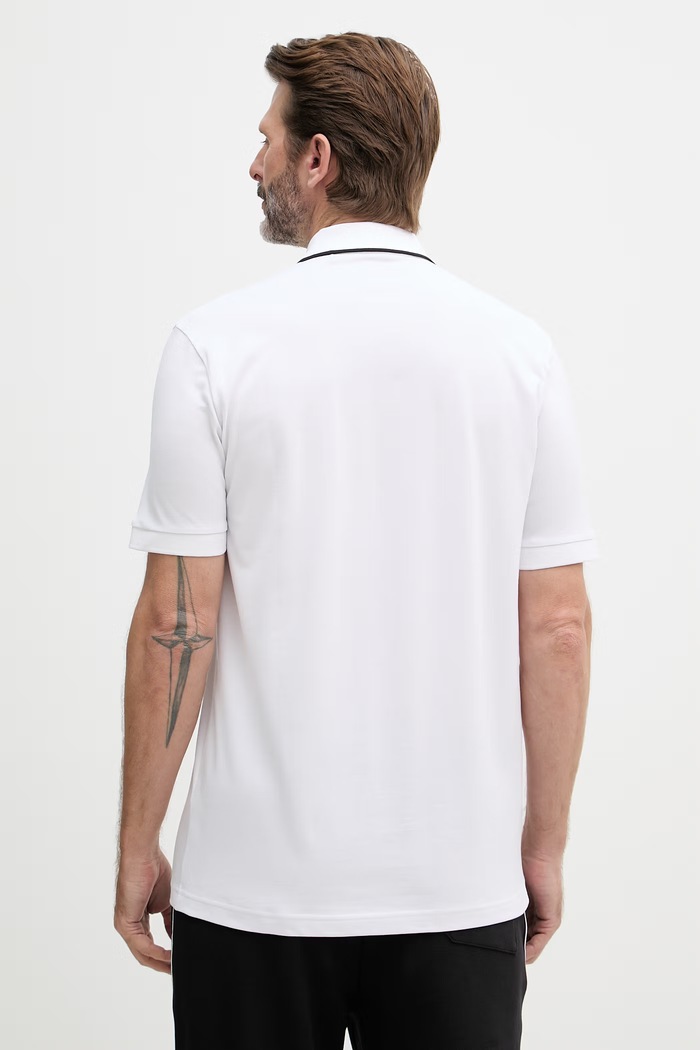 Oblačila BOSS Green polo majica moška bombažna z elastanom 50555698 bela