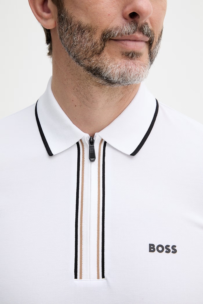 BOSS Green polo majica moška bombažna z elastanom 50555698 bela