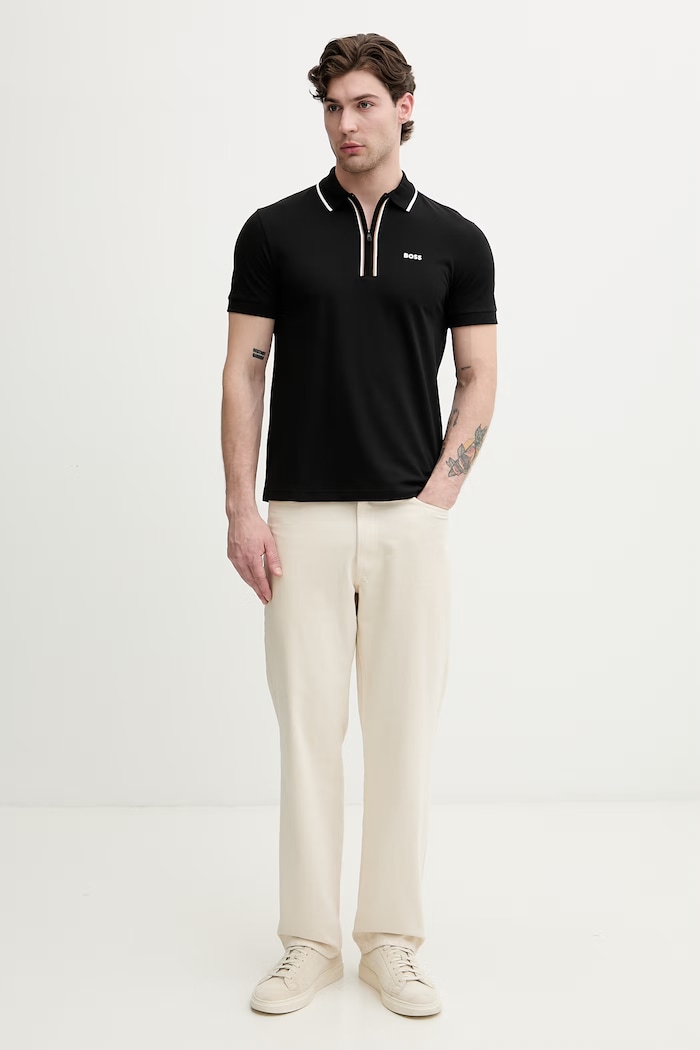BOSS Green polo tričko pánske bavlnené s elastanom 50555698 čierna SS26