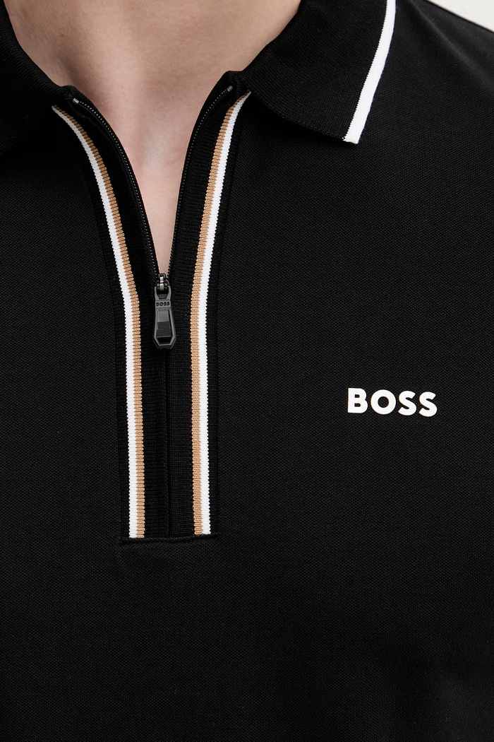 BOSS Green polo tričko pánske bavlnené s elastanom 50555698 čierna