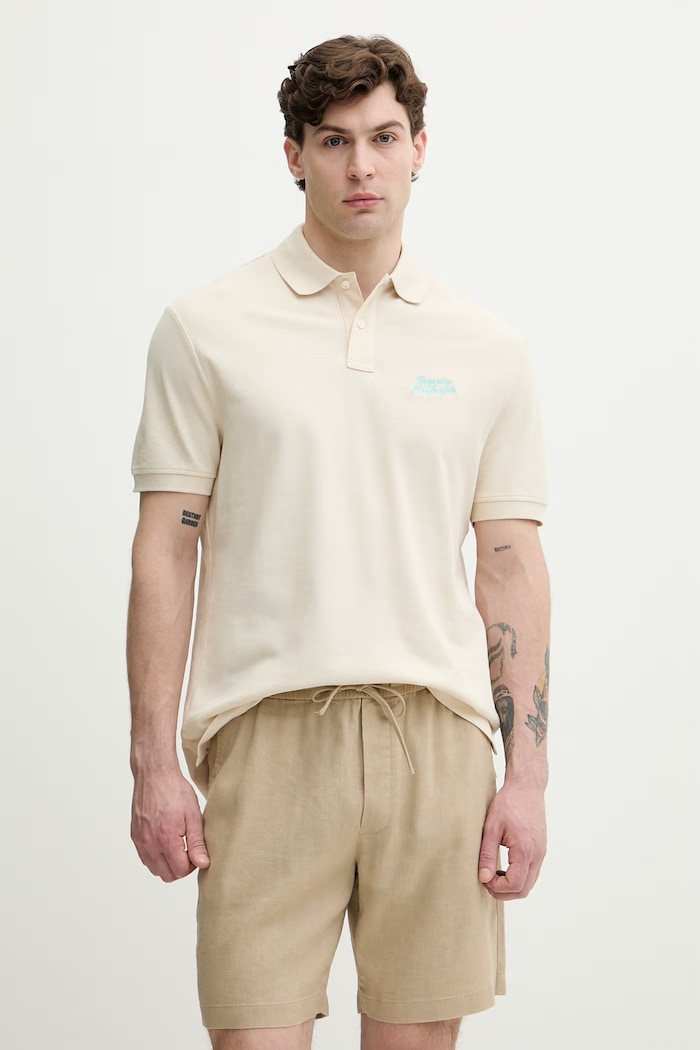 Odzież Tommy Hilfiger polo męskie bawełniane MW0MW42771 beżowy