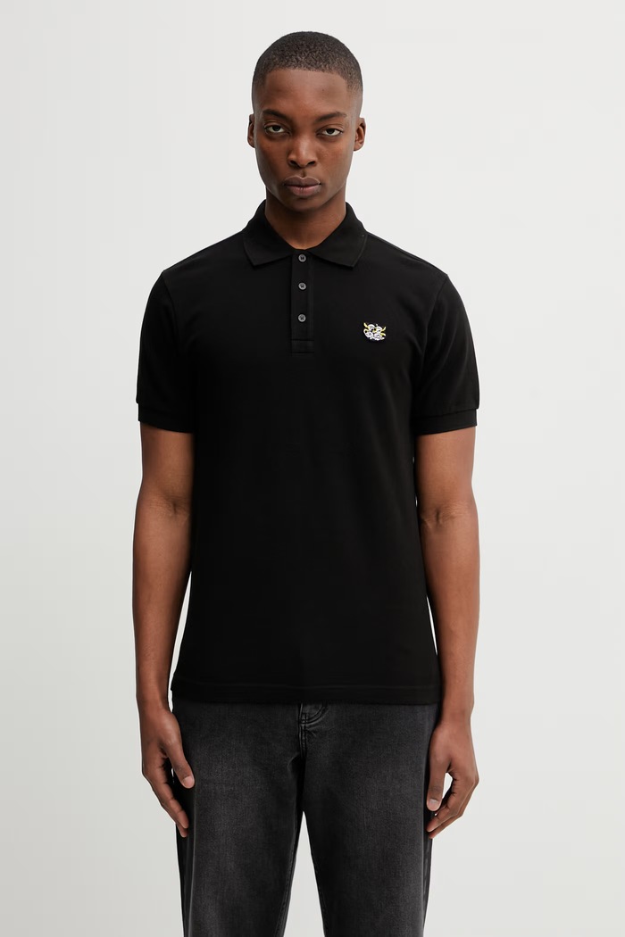 Kenzo GOTS KENZO WILD TIGER SLIM POL polo din bumbac pentru bărbați uni negru FG55PO1014PU