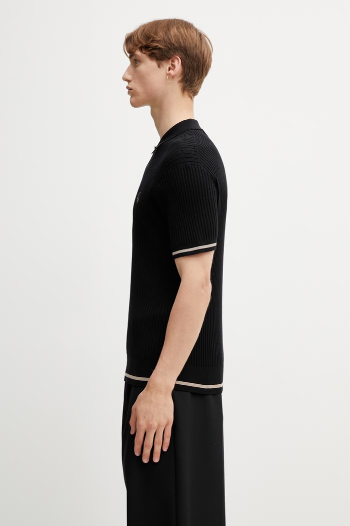 Filling Pieces Fine Knit polo pentru bărbați din bumbac 412670500302.131 negru SS26