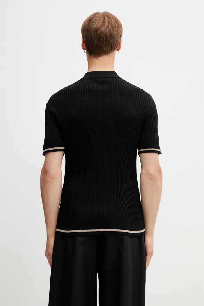 Îmbrăcăminte Filling Pieces Fine Knit polo pentru bărbați din bumbac 412670500302.131 negru