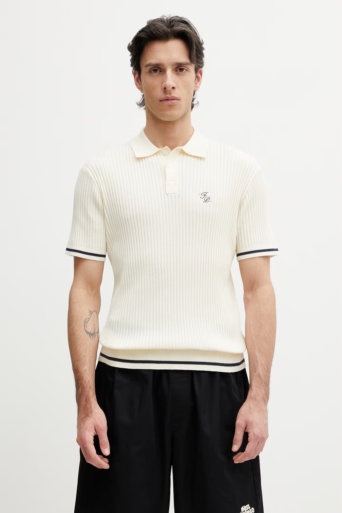 Filling Pieces Fine Knit πόλο ανδρικό βαμβακερό μπεζ 412670500302.214