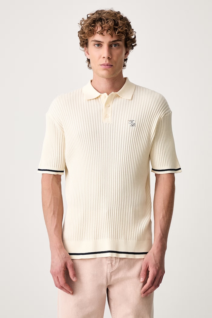 Filling Pieces Fine Knit polo bawełniane męskie beżowy 412670500302.214