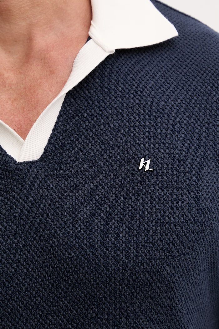Karl Lagerfeld polo majica moška z bombažem B2M46062 mornarsko modra