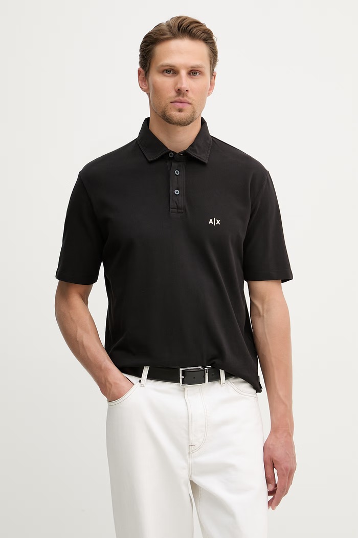 Armani Exchange polo bărbați din bumbac negru XM002408.AF13055