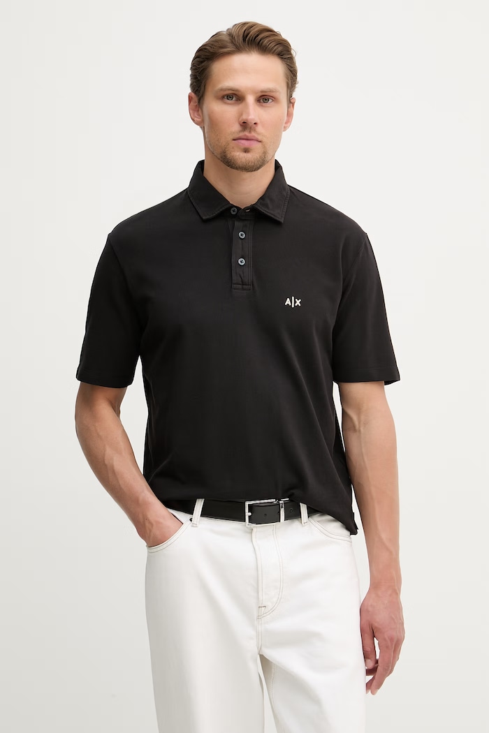 Armani Exchange polo bărbați din bumbac negru XM002408.AF13055