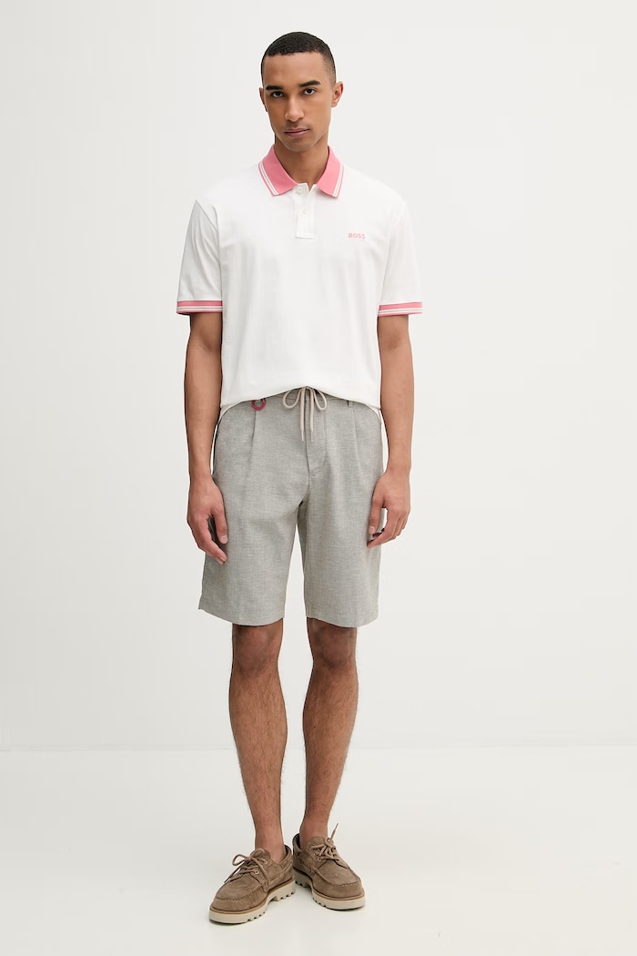 BOSS Orange polo męskie bawełniane 50561815 biały SS26