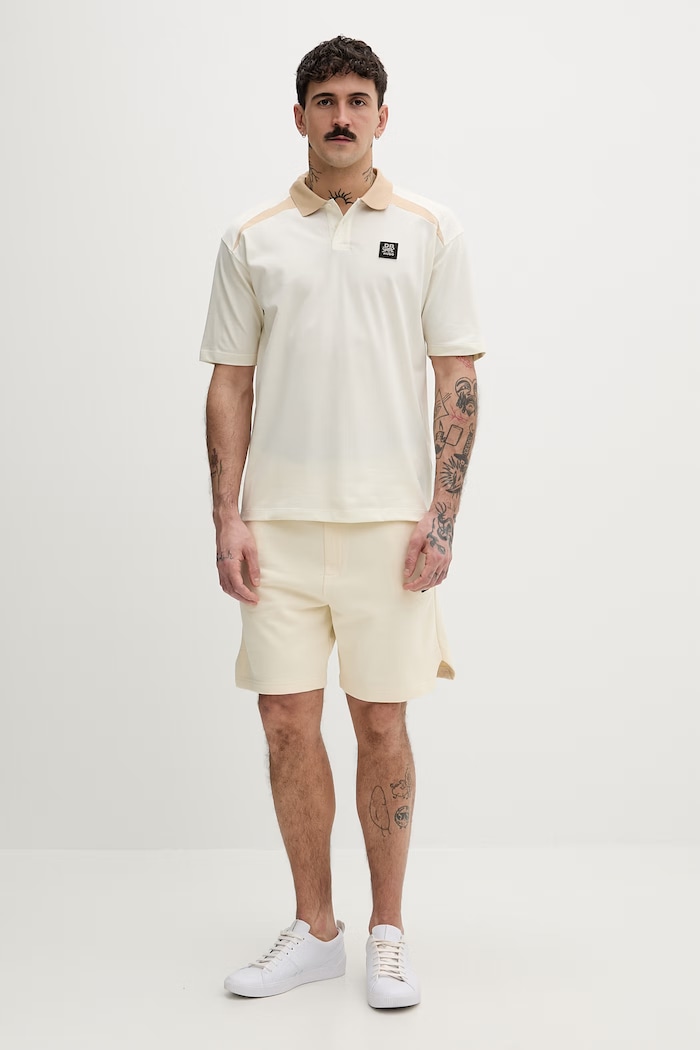 HUGO tričko pánske bavlnené s elastanom Dunios_RB 50559650 béžová SS26