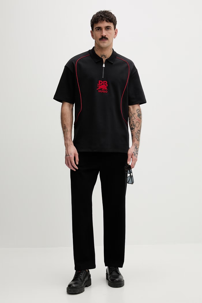 HUGO тениска с яка мъжка Duero_RB 50559702 черен SS26