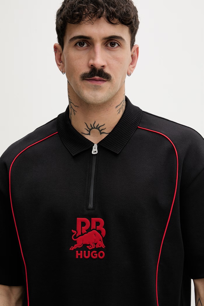 HUGO тениска с яка мъжка Duero_RB черен 50559702