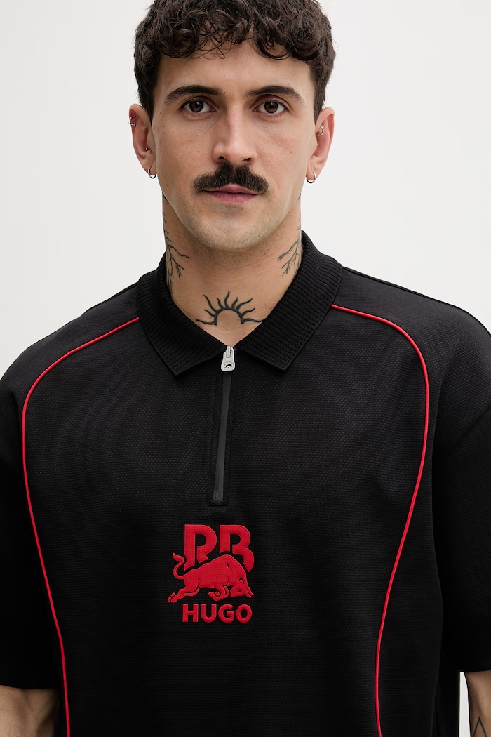HUGO тениска с яка мъжка Duero_RB черен 50559702