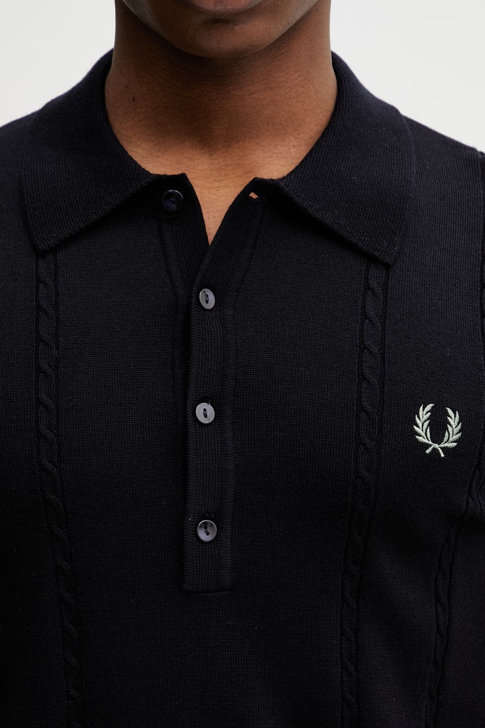 Fred Perry polo cu lână bleumarin K2308.