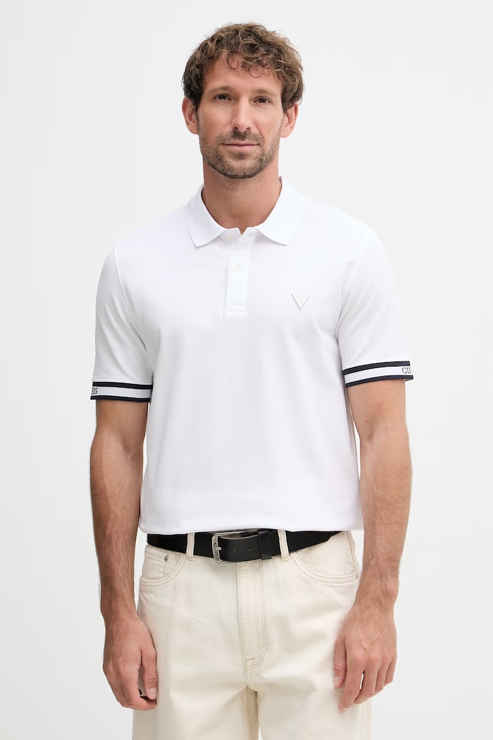 Guess polo tričko pánske bavlnené s elastanom LYLE biela M6GP60.K3076