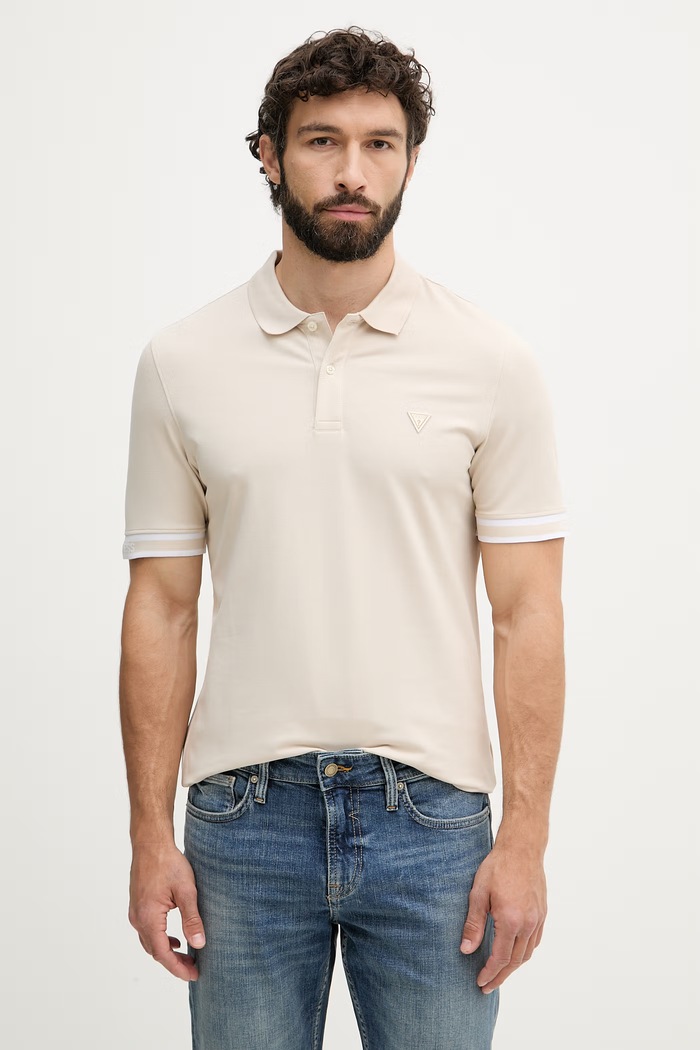 Guess polo pentru bărbați, din bumbac cu elastan LYLE bej M6GP60.K3076