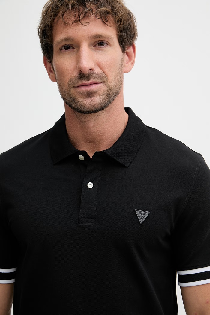 Guess polo tričko pánske bavlnené s elastanom LYLE čierna M6GP60.K3076
