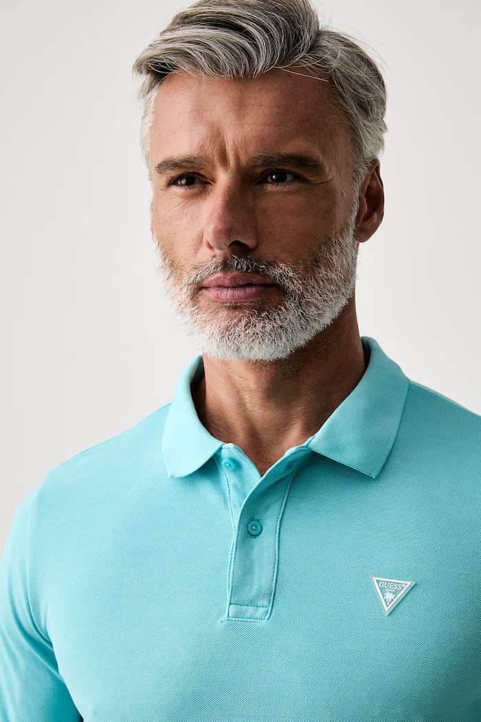 Oblečení Guess polo pánské bavlněné F6GP03.K9WF1 tyrkysová